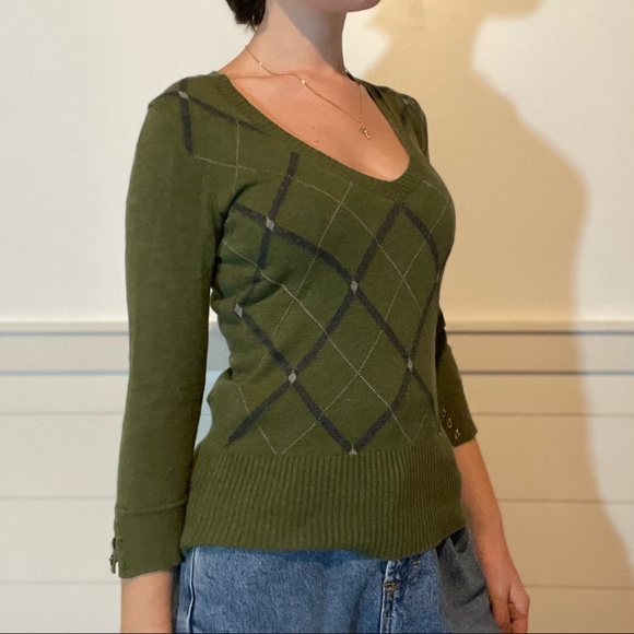 Vintage green argyle v-neck - Picture 2 of 12